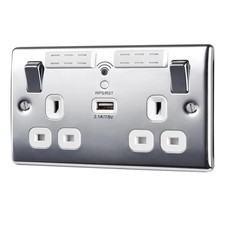 BG WiFi Extender Double Socket Switched USB Raised Slim Chrome 13A 240V