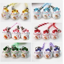 100pca LUCKY CAT BELL CHARM Multicolor Maneki Neko Mobile Cell Phone Strap Lot