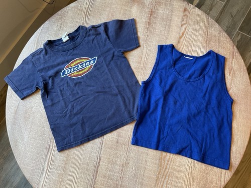 Lot Of 2 Boys Size 4 Short Sleeve T-shirts Dickies Blue 100% Cotton