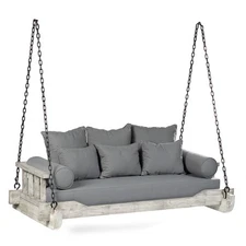 Ash & Ember Grade A Teak Twin Sized Porch Swing with Chain, 75" Antique Finish