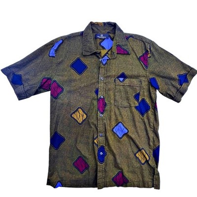 Vintage HTF Designer Bagozza Milano Italian Button Down Geometric Loud LRG