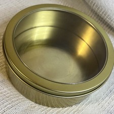 16oz Solid Gold Tin Round Metal Container with Clear Top 6  X 2  