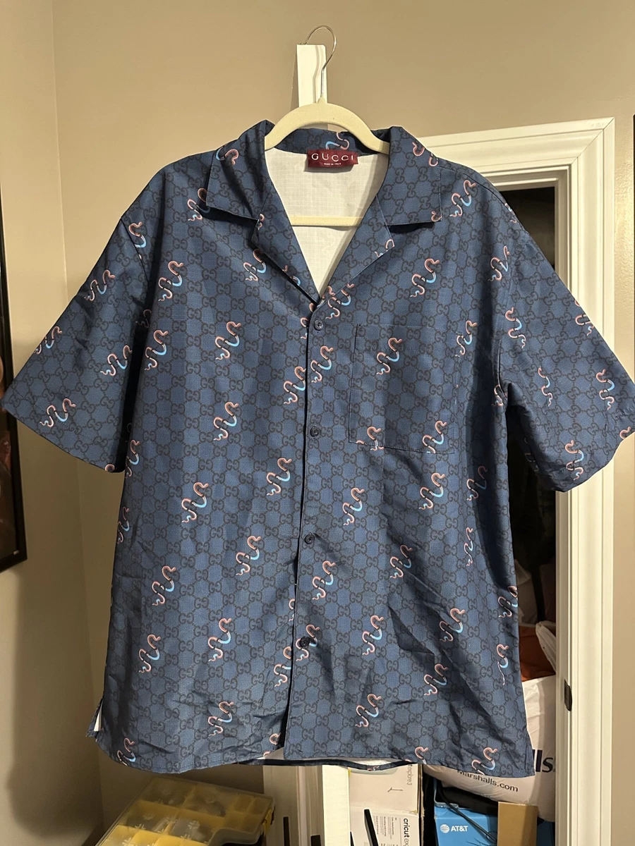 【新品未使用】グッチ　Men Long Tops 813998 GG総柄 青 25+ Gucci Long Sleeve Button-Up Casual Button-Down Shirts for Men
