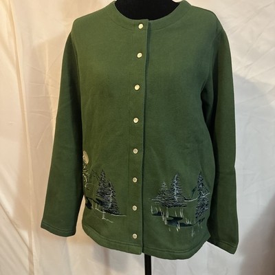 Classic Elements Women s Long Sleeve Button Up Medium Green
