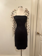 Oscar de La Renta Black and White Polka Dot Sleeve Midi Dress