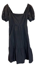 ASTR The Label Tiered Midi Dress Puff Sleeves in Black Size L square neck