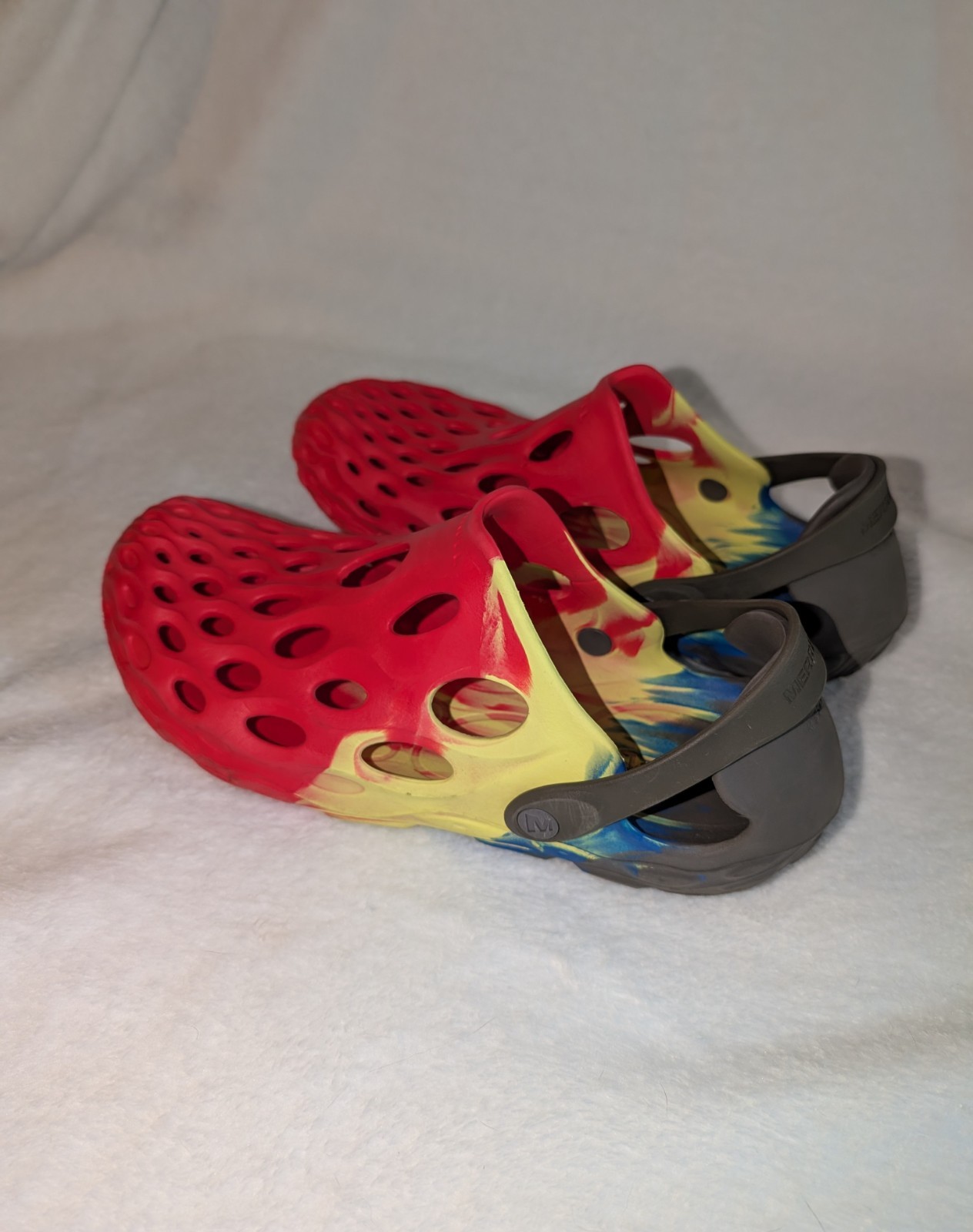 SAOLA Sandali scarpe Merrell Hydro Moc Drift uomo taglia 9 rosso giallo grigio blu usati in ottime condizioni