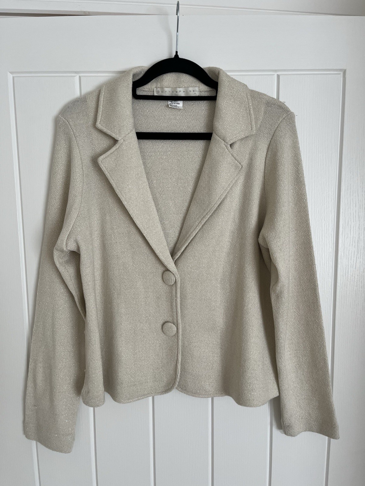 Bette + Paige Women's Vintage Cream Metallic Knit Collared Cardigan Size M New