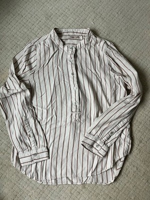 Faherty Striped Popover Shirt Women s Medium Cream Brown Cotton Casual Boho M