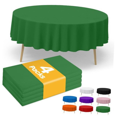 Green Plastic Table Cloth Round Table 4 Pack, 84'' Green Tablecloth for St 