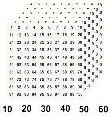 Number Stickers 1-100, 2500 Consecutive Vinyl Stickers Self-Adhesive Small Round
