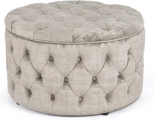 Modern 28 Inch round Storage Ottomans Chair, Button Tufted Upholstered Ottoman F