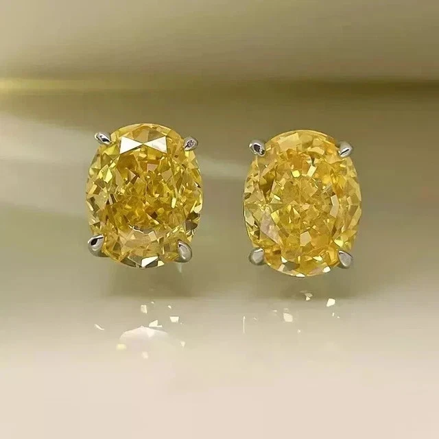 2Ct Oval Lab-Created Yellow Citrine Women's Stud Earrings 14K White Gold Plated - Image 4 of 4