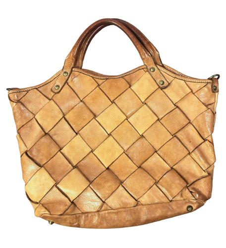 Costanza Rota Messenger Crossbody Woven Brown Leather Bag Made in Italy