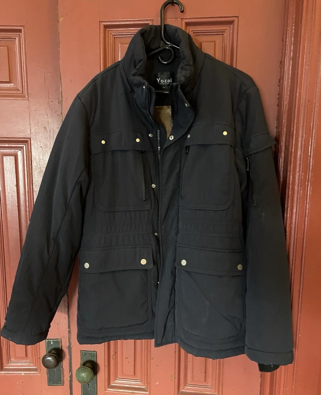 Yozai Mens M Blueish-Gray Quilted Puffer Jacket Fur Lined Winter Warm Coat