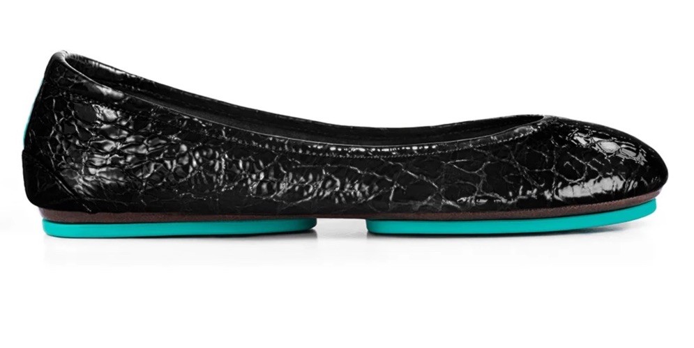 Tieks Women’s Leather Obsidian Black Embossed Croc Patent Ballet Flats Size 9