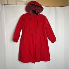 London Fog Kids Red Hooded Pleated Trench Coat Plaid Sherpa Lined Vintage Size 7