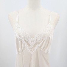 Vintage Wondermaid Nylon Slip Dress Lace Trim Ivory Midi Nightgown Size 36
