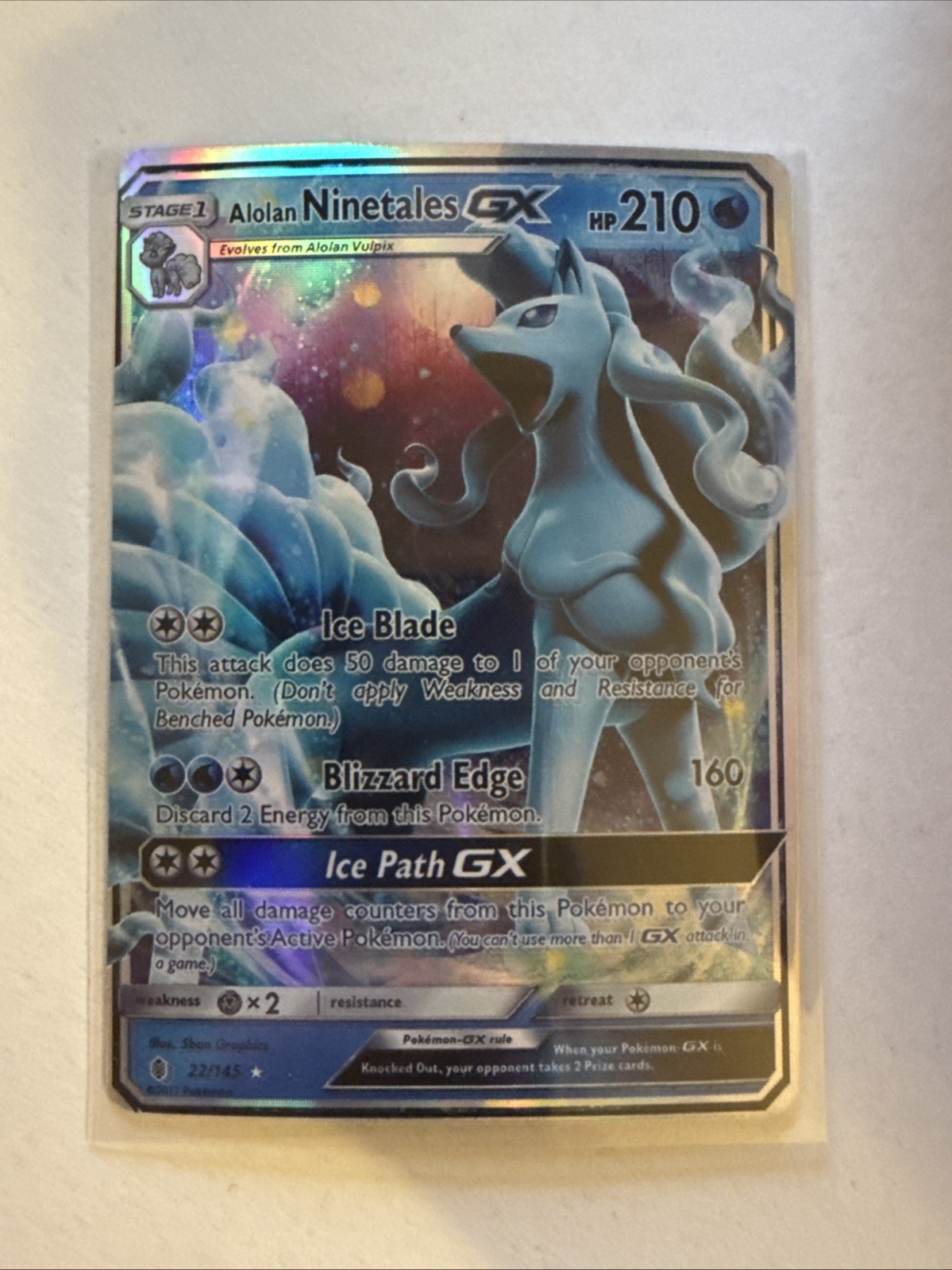 Pokémon TCG Alolan Ninetales GX 22/145 Sm-Guardians Rising Holo 2017 NM