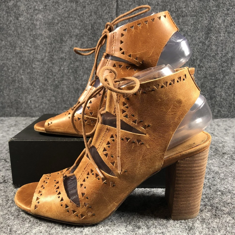 Zapatos Lucky Brand para mujer 8,5 tostados LK-Tafia sandalias de tacón bloque con cordones boho chic Foto 3 de 4