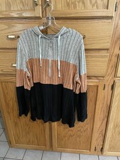 3X knit hooded sweater  In Orange Black And G...