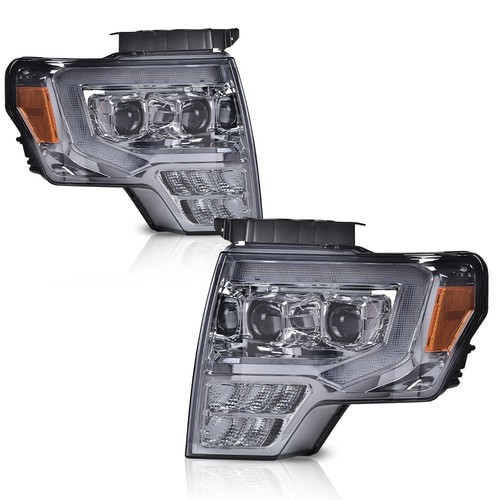 Chrome LED Projector Headlights Left+Right For 2009 2010 2011 2012-14 Ford F-150
