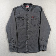 Wrangler Shirt Mens Medium Black Denim Pearl Snap Workwear Cowboy Rodeo Western