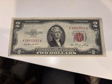 SERIES 1953 $2 DOLLAR BILL RED SEAL LEGAL TENDER UNITED STATES NOTE