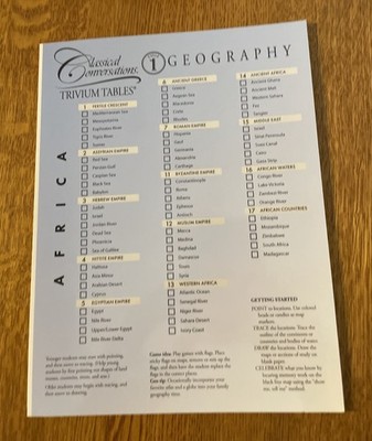 Classical Conversations Trivium Tables Cycle 1 Geography Africa/World Study