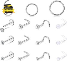 Stainless Steel Hinged Nose Rings  Nose Studs Piercing Jewelry Set                