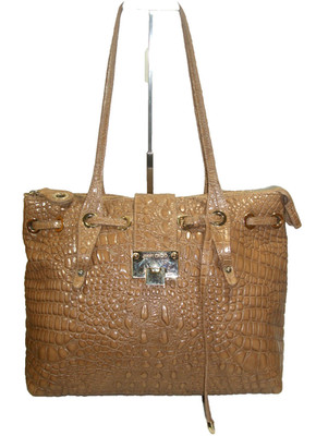 Jimmy Choo Lovely Mocha Brown Croc Embossed Leather Rhea Tote Shoulder Bag EUC!