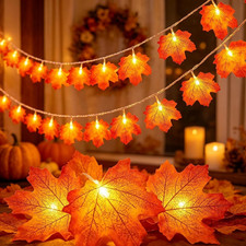 Maple Leaf String Lights, 2 Pack 40 LED 19.7 FT Each, Battery Operated Fall Ligh