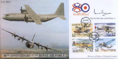 CC46g RAF 80th Anniversary Lockheed C-130 Hercules FDC signiert Lord Owen