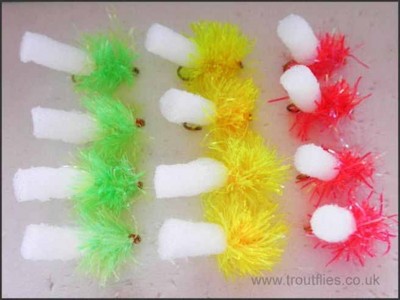 Foam Ass Blob Fliegenfischen, 12er Pack gelb, orange & limette, Größe 10, Fliegenfischen