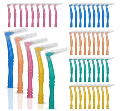 50 Stück Interdentalbürsten, rutschfester Griff abgewinkelter Kopf Zahnseide Stick...