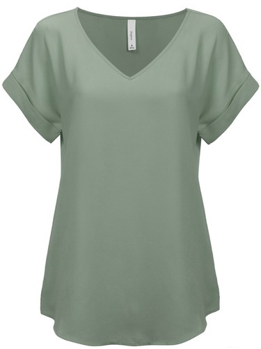 Camiseta top tejida lisa cuello en V manga corta para mujer KOGMO (S-3X) - Imagen 17 de 41