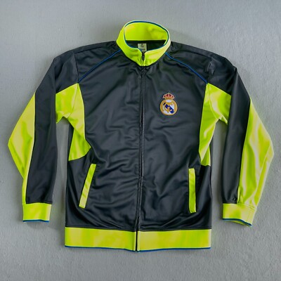 Real Madrid Track Jacket Classic Soccer Men L Neon Gray Full Zip Training Futbol