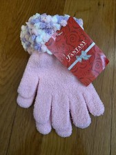 Girls Pink Chenille Winter Gloves