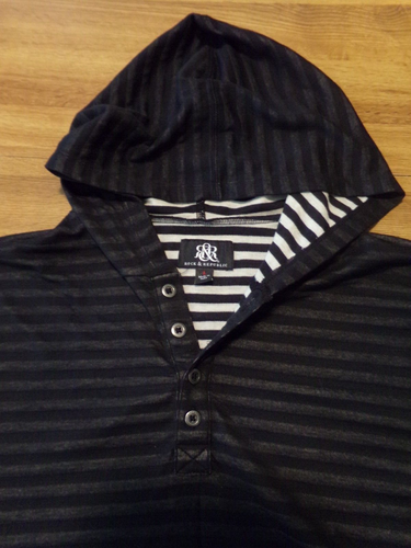 Large Mens - Rock & Republic Brand - Henley Shirt - Striped / Hooded - Picture 4 of 6
