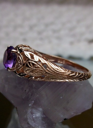 GENUINE Amethyst Sterling Silver Rose Gold Filigree Ring D160 - Picture 12 of 12