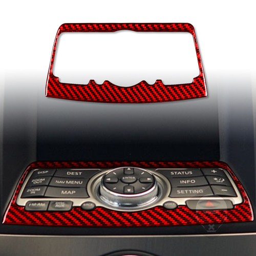 Red Carbon Central Control Multimedia Panel Cover for Infiniti G37 Sedan 2007-13 - Picture 9 of 11
