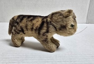 Antique Vintage Stuffed Animal Tiger Cat Tabby Green Eyes Possibly Steiff?