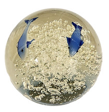 Vintage Blue Dolphin Fish Controlled Bubbles Paperweight Murano Style 2 1/4"