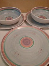 6 pc Set Hand Painted Caleca Italy 3 Dinner Plates  2 Lg Bowls +  1 Pitcher