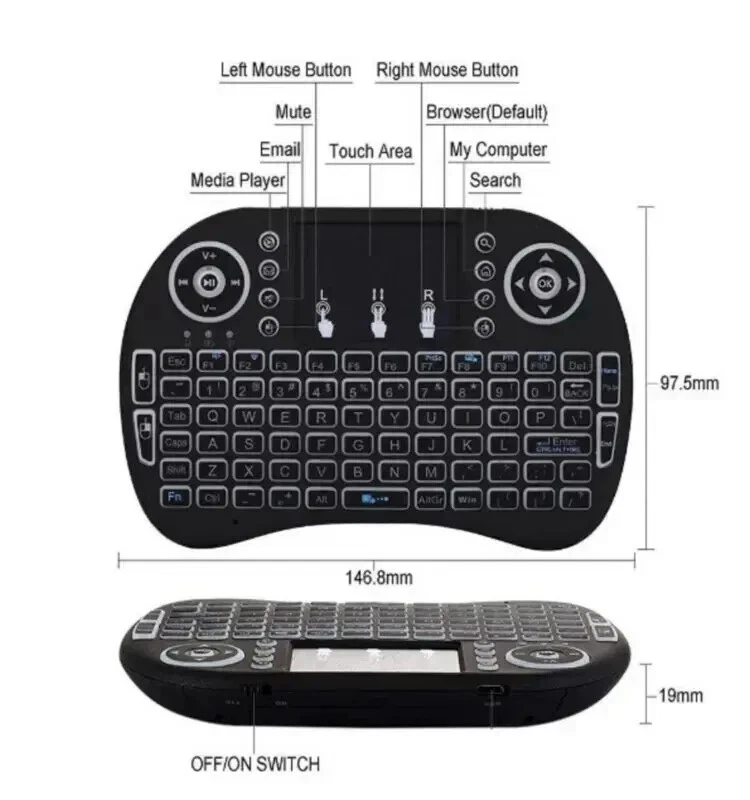 US Mini i8 Wireless Keyboard 2.4G with Touchpad for PC Android Desktop PC TV Box - Image 4 of 4