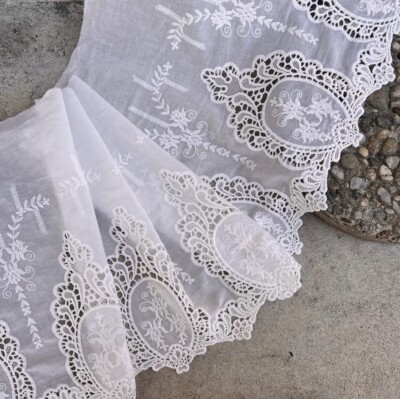 #ad #ad Embroidered cotton Lace trim 14 inches 35cm wide for Bridal Crochet Fabric $11.00