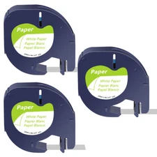 3 Pack for DYMO Letratag 91330 S0721510 Black on White 12mm 4m Paper Label Tape 