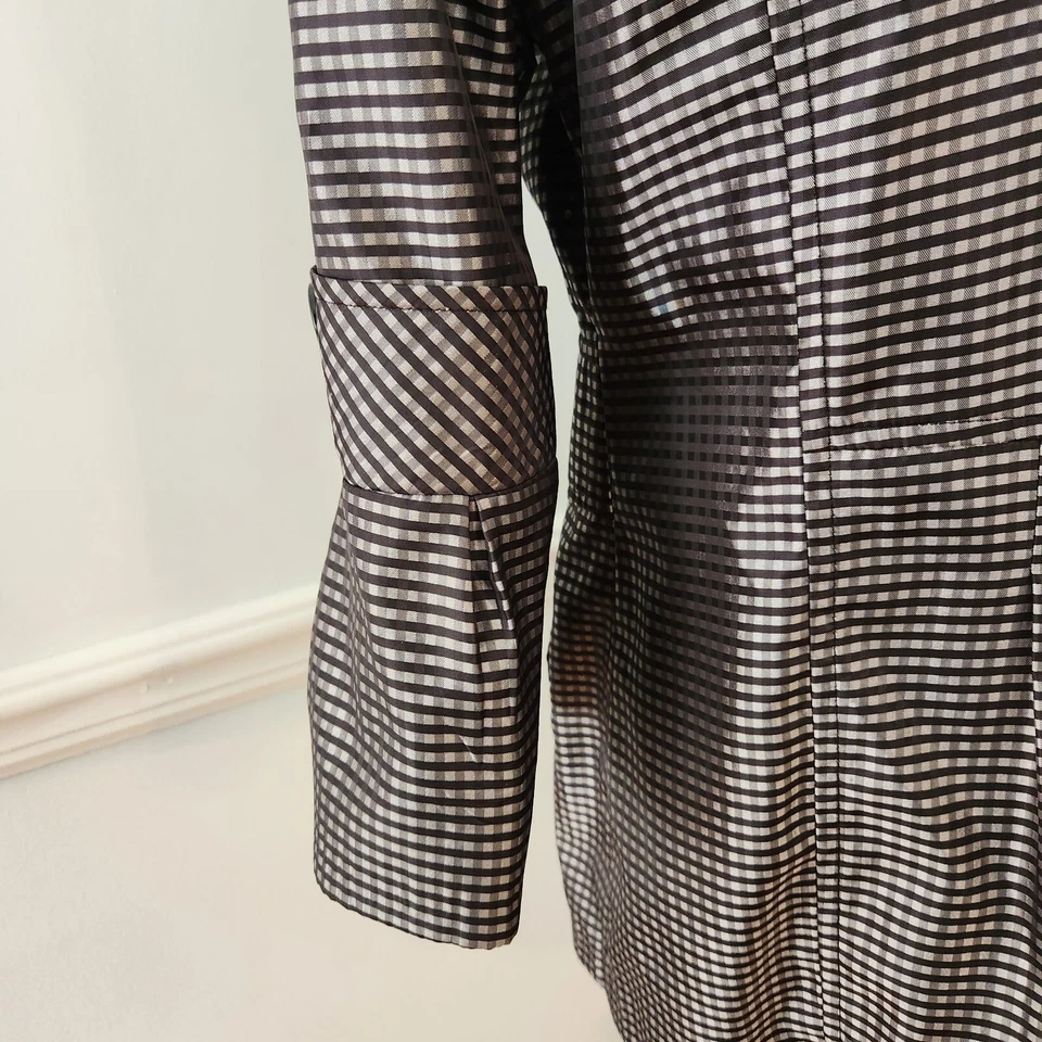 Grace Chuang New York Jacket Sz Small Womens Black Silver Check 3/4 Bell Sleeve - Image 3 of 4