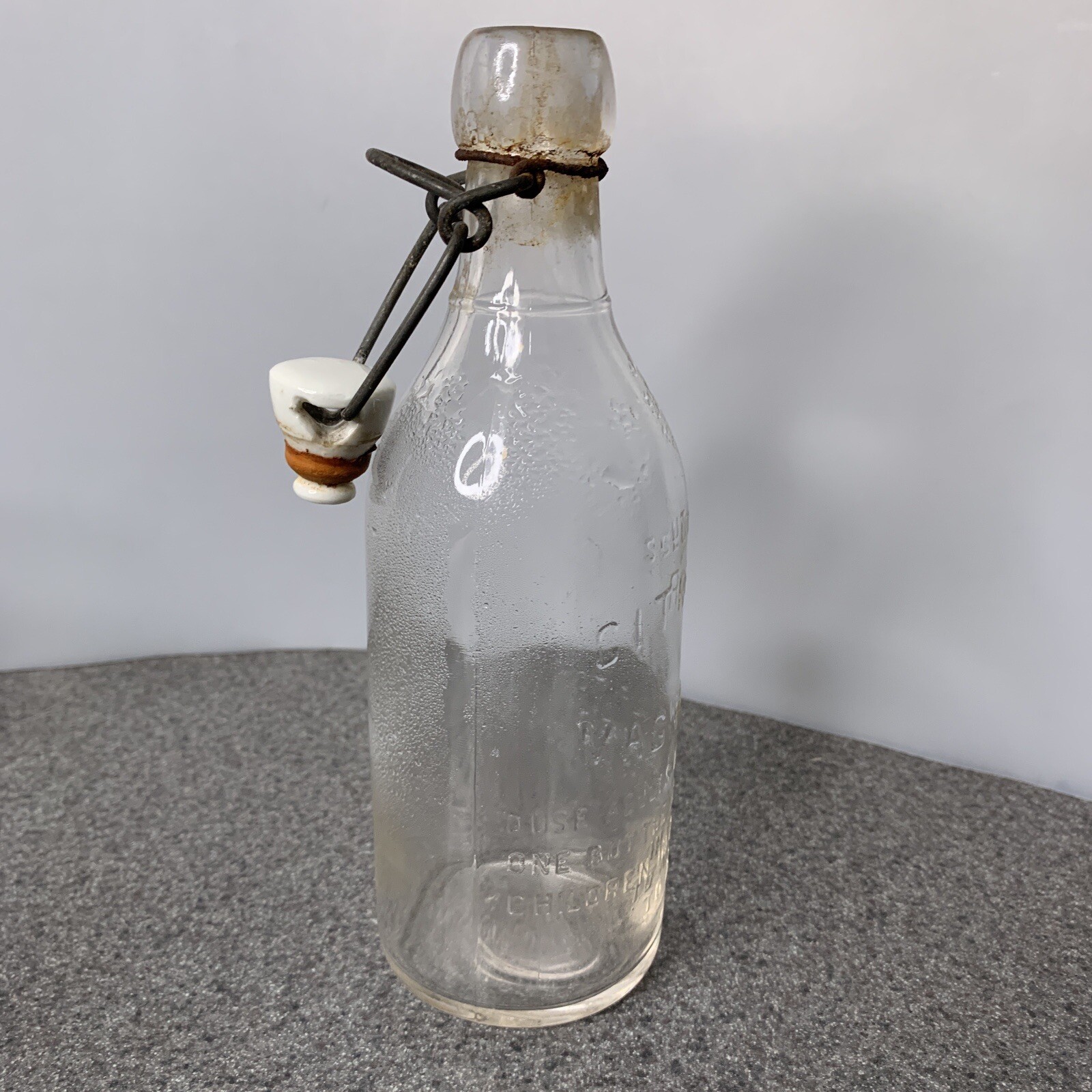 Vintage Citrate of Magnesia Solution Embossed Bottle w/ Porcelain Stopper ~ 8"h