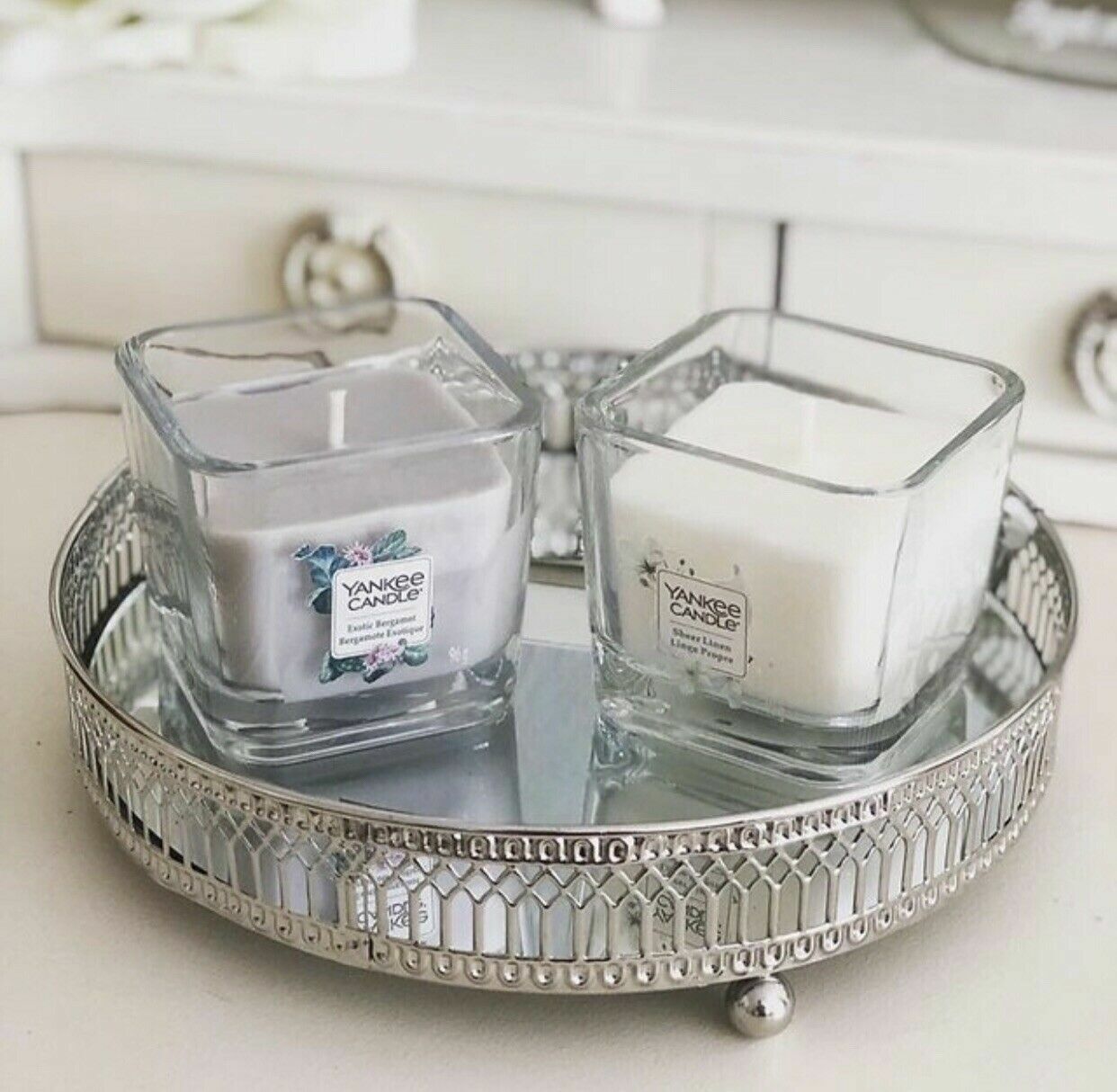 Modern Mirrored Crystal Vanity Makeup Tray Ornate Jewelry Trinket Tray